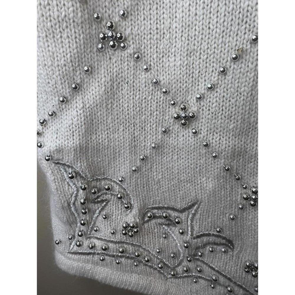 Vintage Karen Scott Off-White Sweater Vest Beaded Embroidered Silk Blend Large - Picture 4 of 11